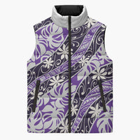 Vareau Tahiti Tiare Monstera Sleeveless Puffer Jacket Polynesian Pattern Curve Style LT01 Unisex Purple - Polynesian Pride