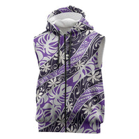 Vareau Tahiti Tiare Monstera Sleeveless Zip Hoodie Polynesian Pattern Curve Style LT01 Purple - Polynesian Pride