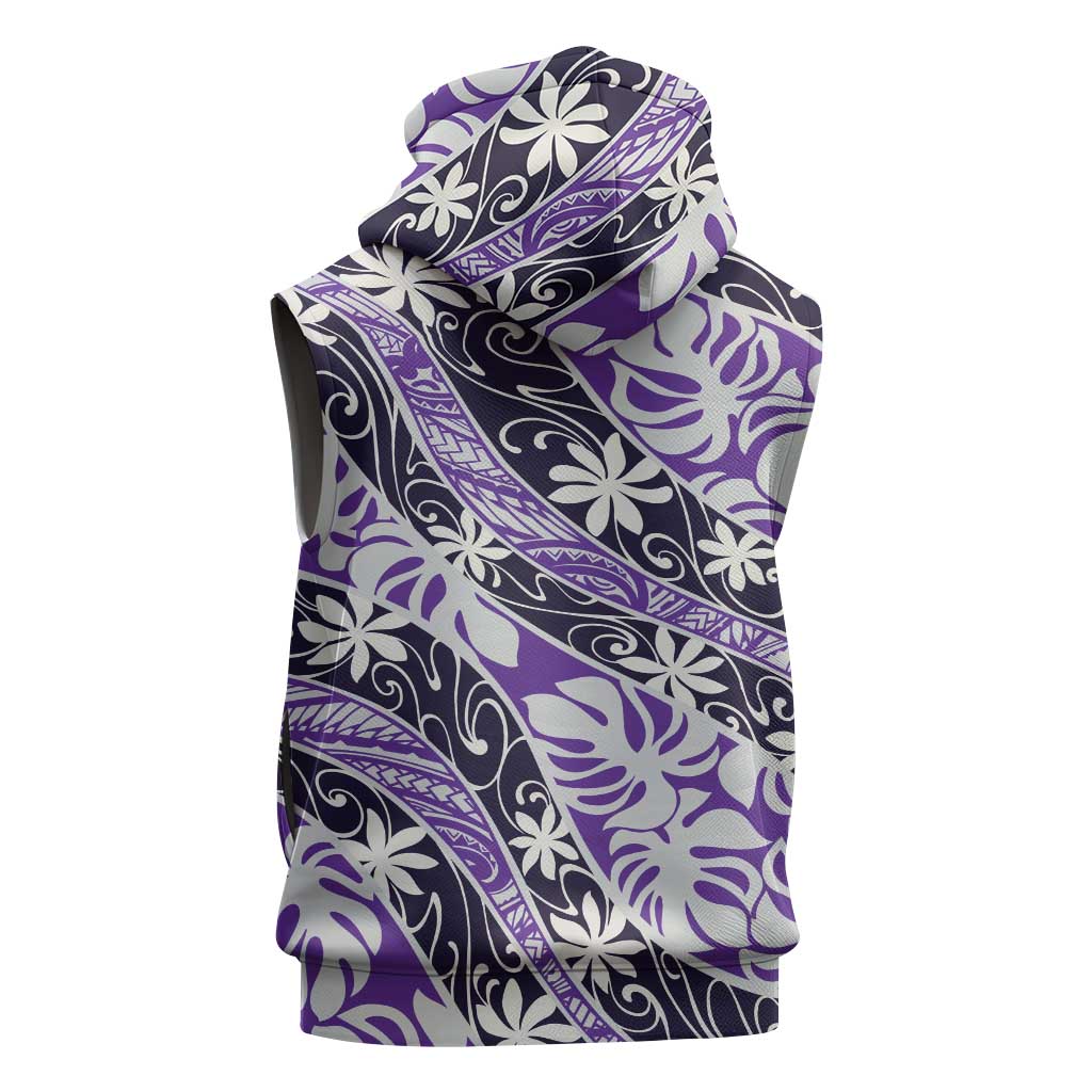 Vareau Tahiti Tiare Monstera Sleeveless Zip Hoodie Polynesian Pattern Curve Style LT01 - Polynesian Pride
