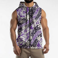 Vareau Tahiti Tiare Monstera Sleeveless Zip Hoodie Polynesian Pattern Curve Style LT01 - Polynesian Pride