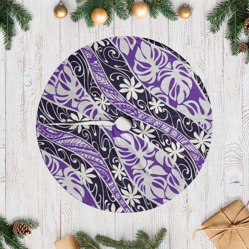 Vareau Tahiti Tiare Monstera Tree Skirt Polynesian Pattern Curve Style LT01 Casual Purple - Polynesian Pride