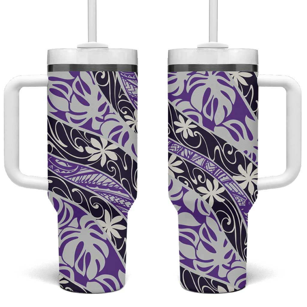 Vareau Tahiti Tiare Monstera Tumbler With Handle Polynesian Pattern Curve Style - Polynesian Pride
