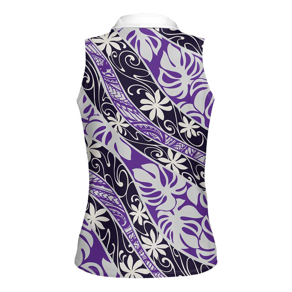 Vareau Tahiti Tiare Monstera Women Sleeveless Polo Shirt Polynesian Pattern Curve Style LT01 - Polynesian Pride