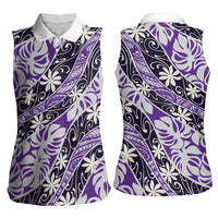 Vareau Tahiti Tiare Monstera Women Sleeveless Polo Shirt Polynesian Pattern Curve Style LT01 - Polynesian Pride