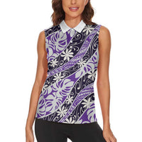 Vareau Tahiti Tiare Monstera Women Sleeveless Polo Shirt Polynesian Pattern Curve Style LT01 - Polynesian Pride
