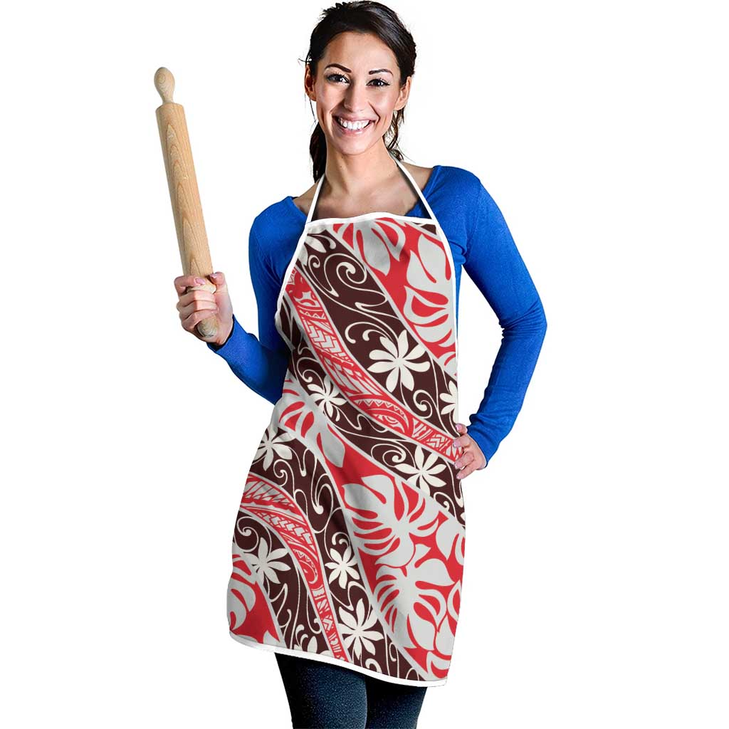 Uteute Tahiti Tiare Monstera Apron Polynesian Pattern Curve Style - Polynesian Pride
