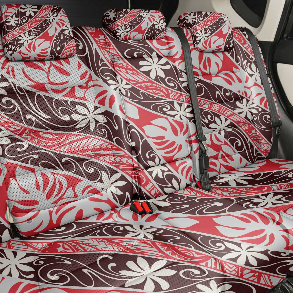 Uteute Tahiti Tiare Monstera Back Car Seat Cover Polynesian Pattern Curve Style - Polynesian Pride