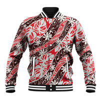 Uteute Tahiti Tiare Monstera Baseball Jacket Polynesian Pattern Curve Style LT01 Unisex Red - Polynesian Pride