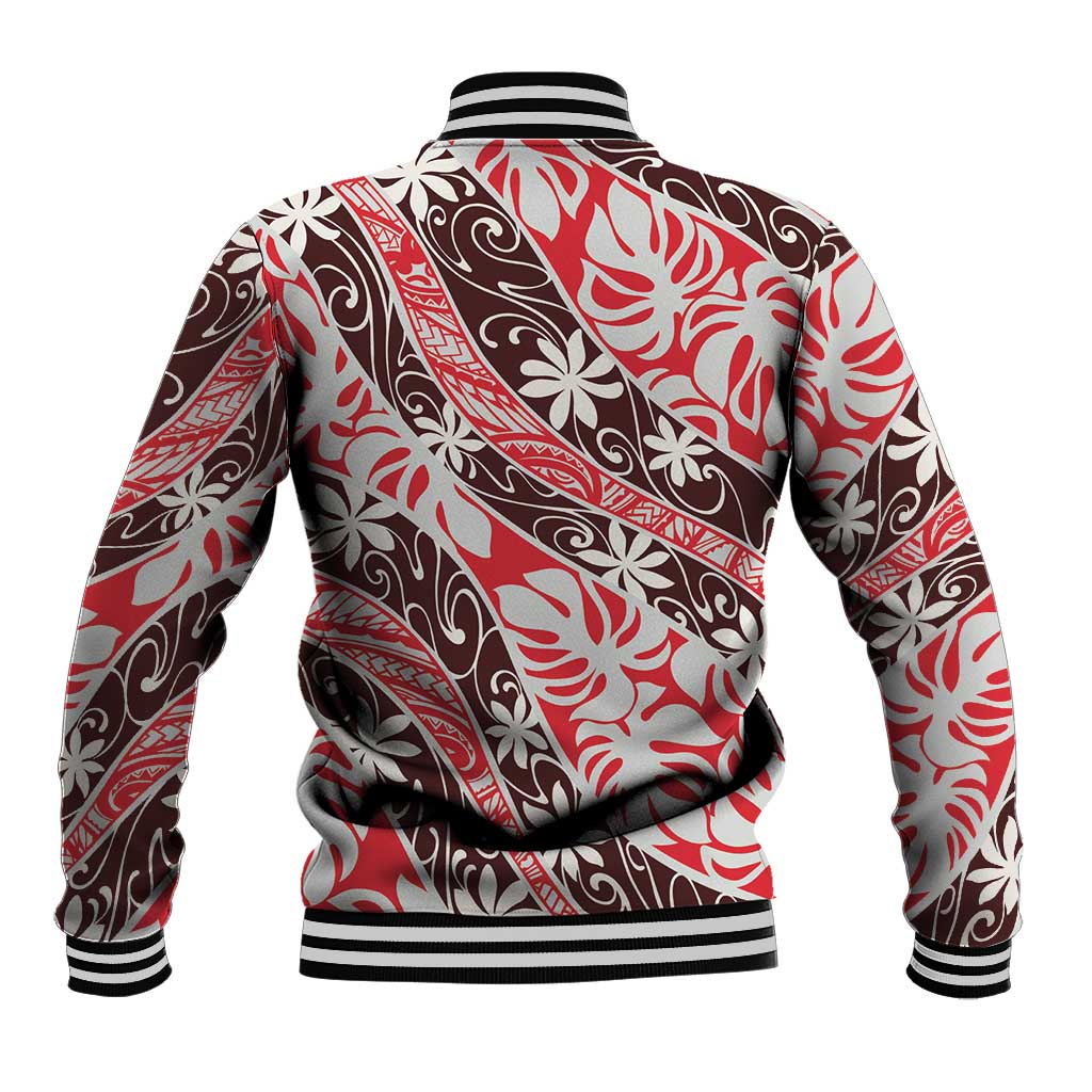 Uteute Tahiti Tiare Monstera Baseball Jacket Polynesian Pattern Curve Style LT01 - Polynesian Pride