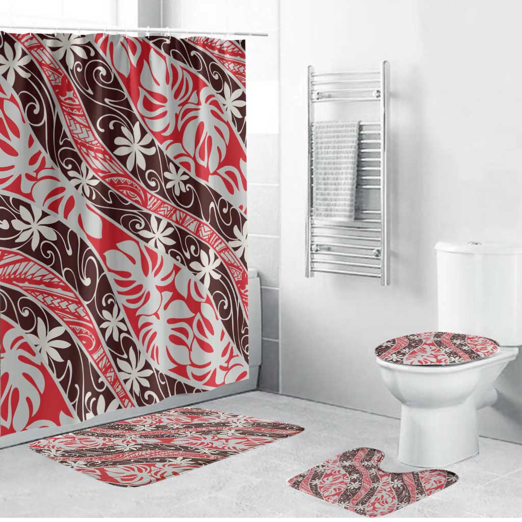 Uteute Tahiti Tiare Monstera Bathroom Set Polynesian Pattern Curve Style - Polynesian Pride