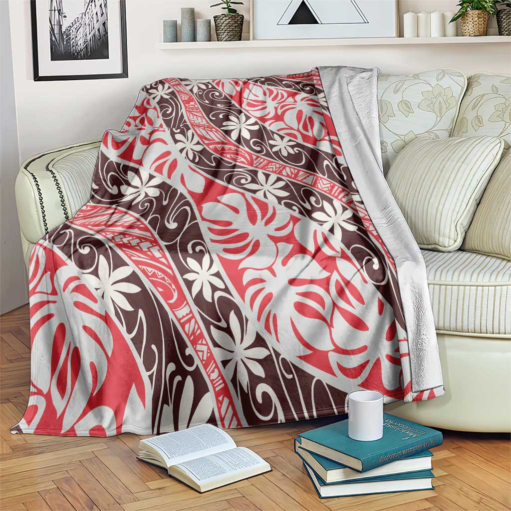 Uteute Tahiti Tiare Monstera Blanket Polynesian Pattern Curve Style - Polynesian Pride