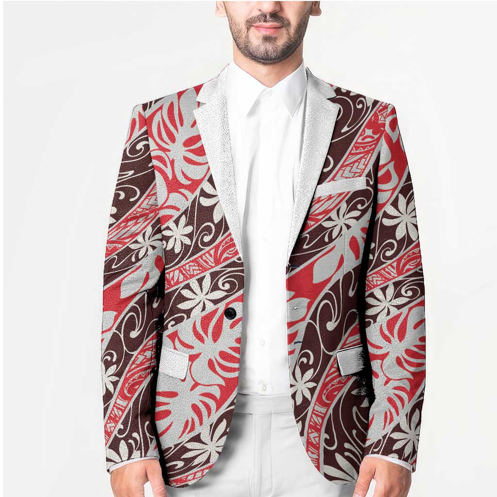 Uteute Tahiti Tiare Monstera Blazer Polynesian Pattern Curve Style - Polynesian Pride