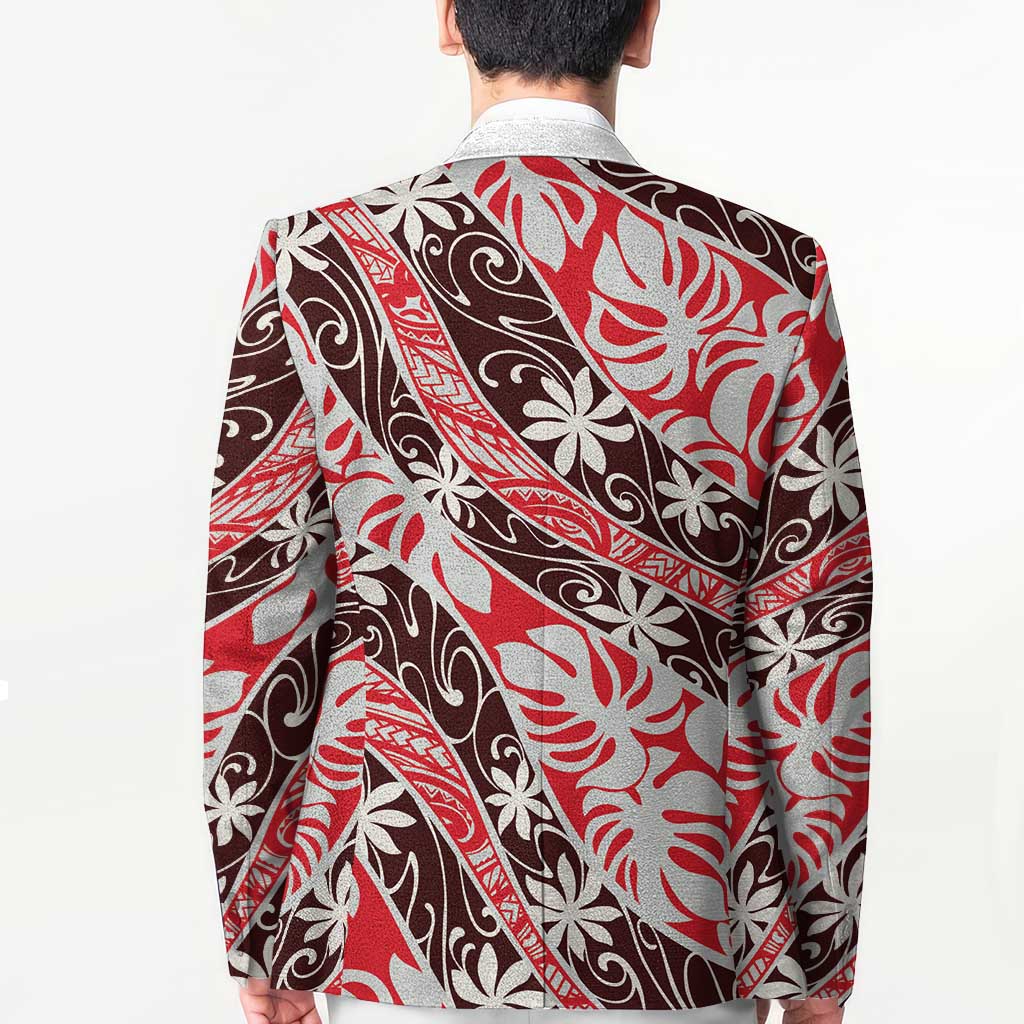 Uteute Tahiti Tiare Monstera Blazer Polynesian Pattern Curve Style - Polynesian Pride