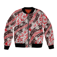 Uteute Tahiti Tiare Monstera Bomber Jacket Polynesian Pattern Curve Style LT01 Unisex Red - Polynesian Pride