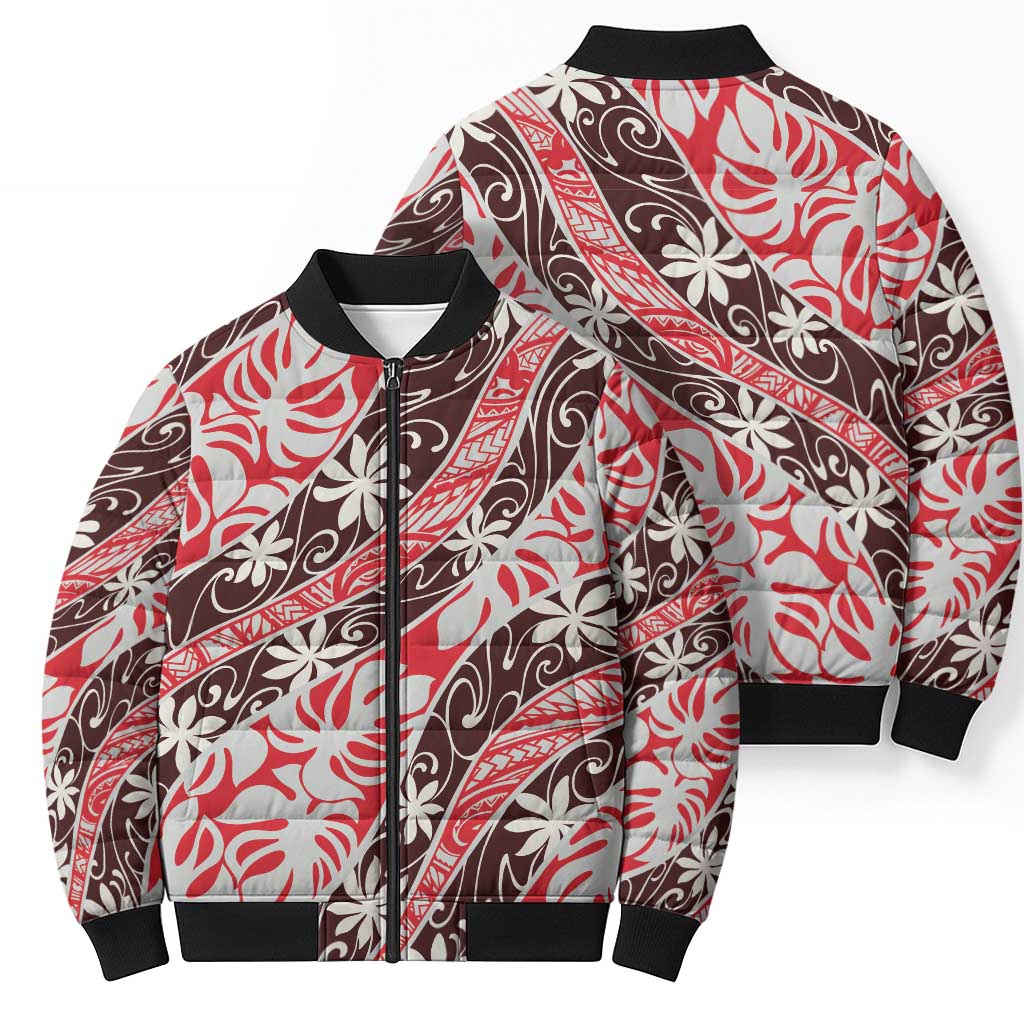 Uteute Tahiti Tiare Monstera Bomber Puffer Jacket Polynesian Pattern Curve Style LT01 - Polynesian Pride
