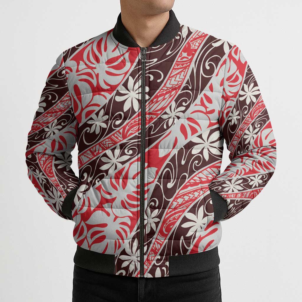 Uteute Tahiti Tiare Monstera Bomber Puffer Jacket Polynesian Pattern Curve Style LT01 - Polynesian Pride
