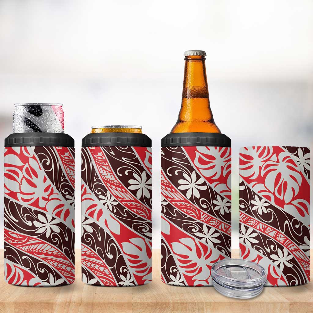 Uteute Tahiti Tiare Monstera 4 in 1 Can Cooler Tumbler Polynesian Pattern Curve Style - Polynesian Pride