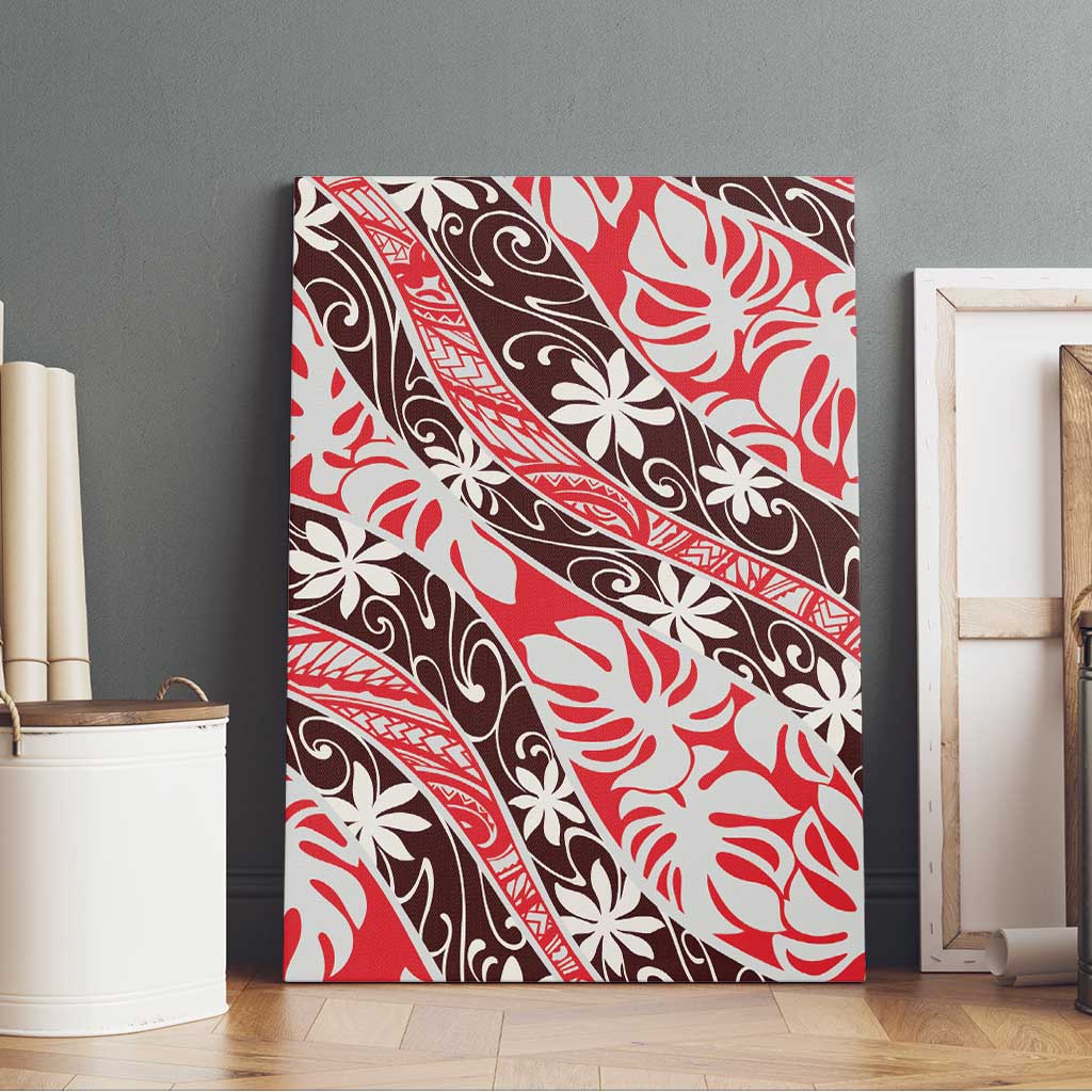 Uteute Tahiti Tiare Monstera Canvas Wall Art Polynesian Pattern Curve Style - Polynesian Pride
