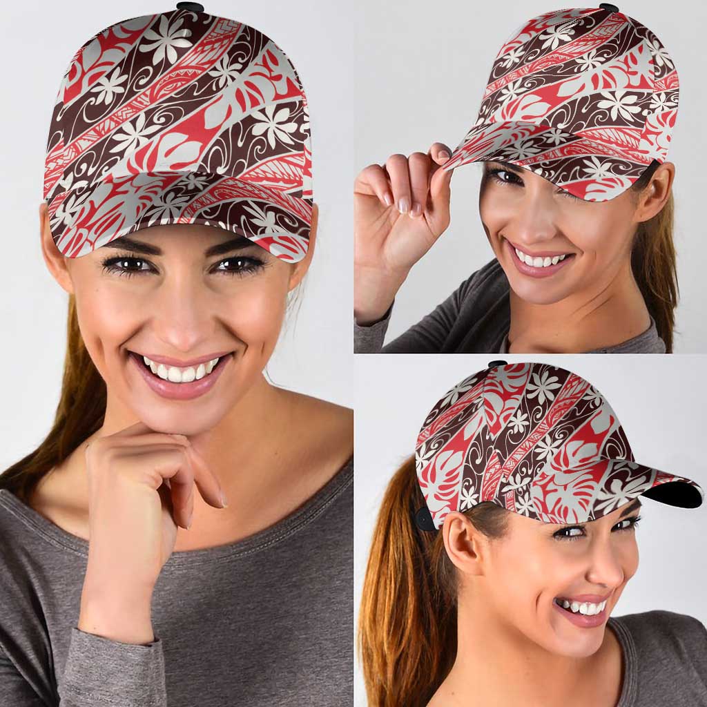 Uteute Tahiti Tiare Monstera Classic Cap Polynesian Pattern Curve Style - Polynesian Pride
