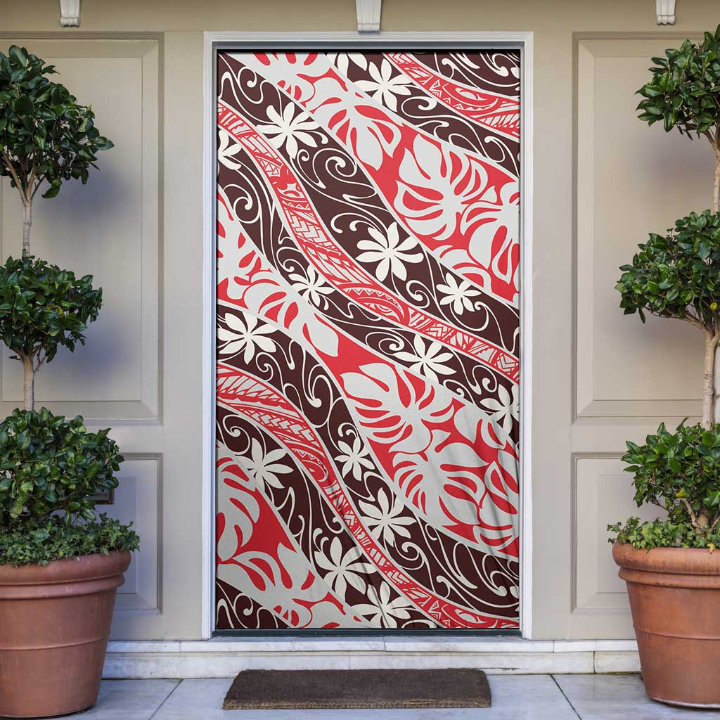 Uteute Tahiti Tiare Monstera Door Cover Polynesian Pattern Curve Style - Polynesian Pride