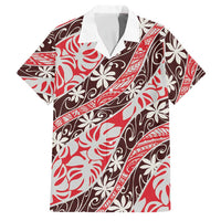 Uteute Tahiti Tiare Monstera Family Matching Puletasi and Hawaiian Shirt Polynesian Pattern Curve Style LT01 Dad's Shirt - Short Sleeve Red - Polynesian Pride