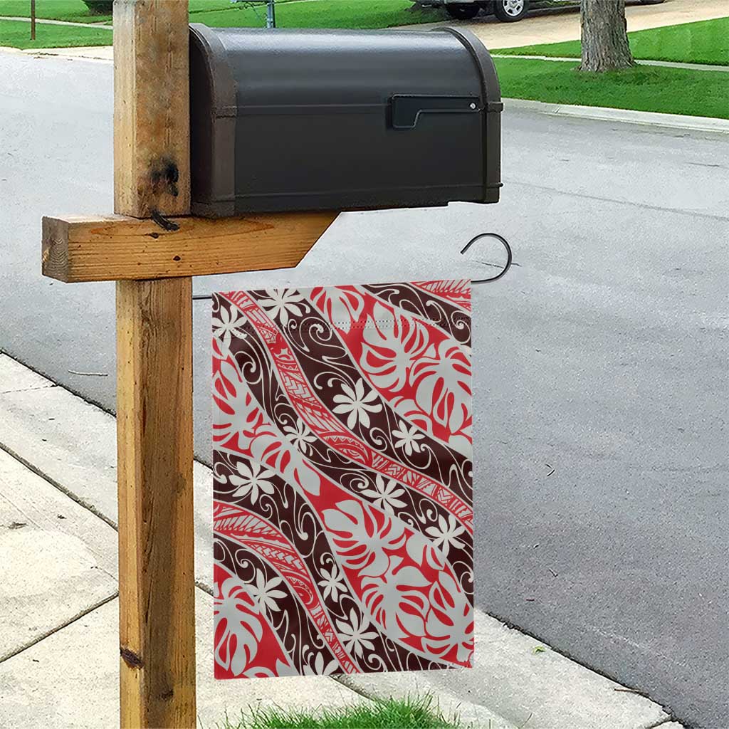 Uteute Tahiti Tiare Monstera Garden Flag Polynesian Pattern Curve Style - Polynesian Pride