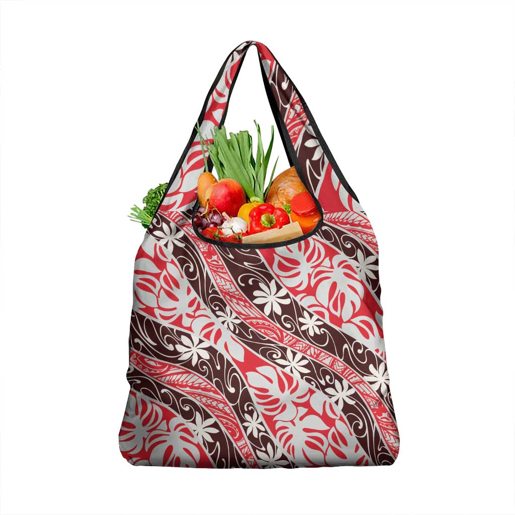 Uteute Tahiti Tiare Monstera Grocery Bag Polynesian Pattern Curve Style - Polynesian Pride