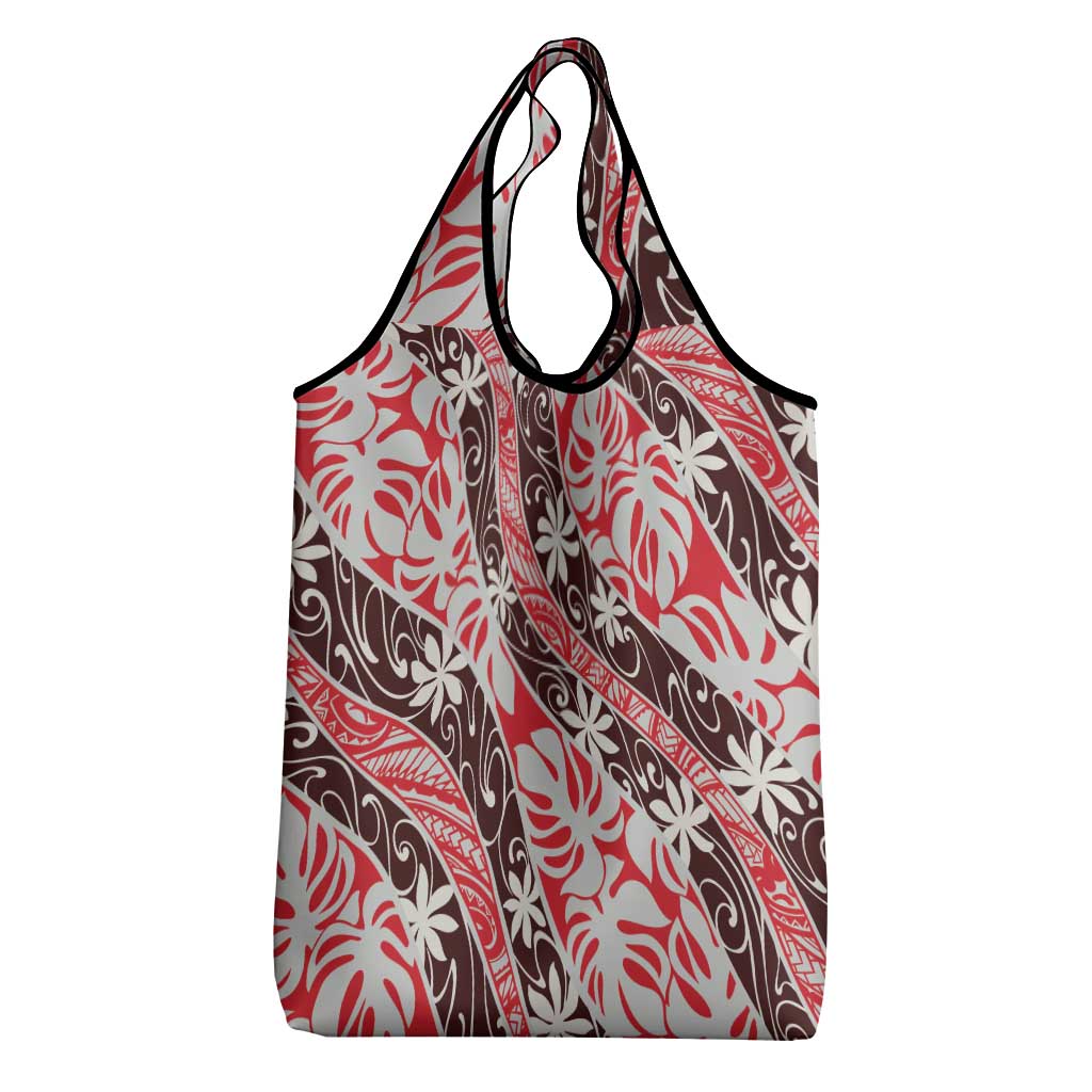Uteute Tahiti Tiare Monstera Grocery Bag Polynesian Pattern Curve Style - Polynesian Pride