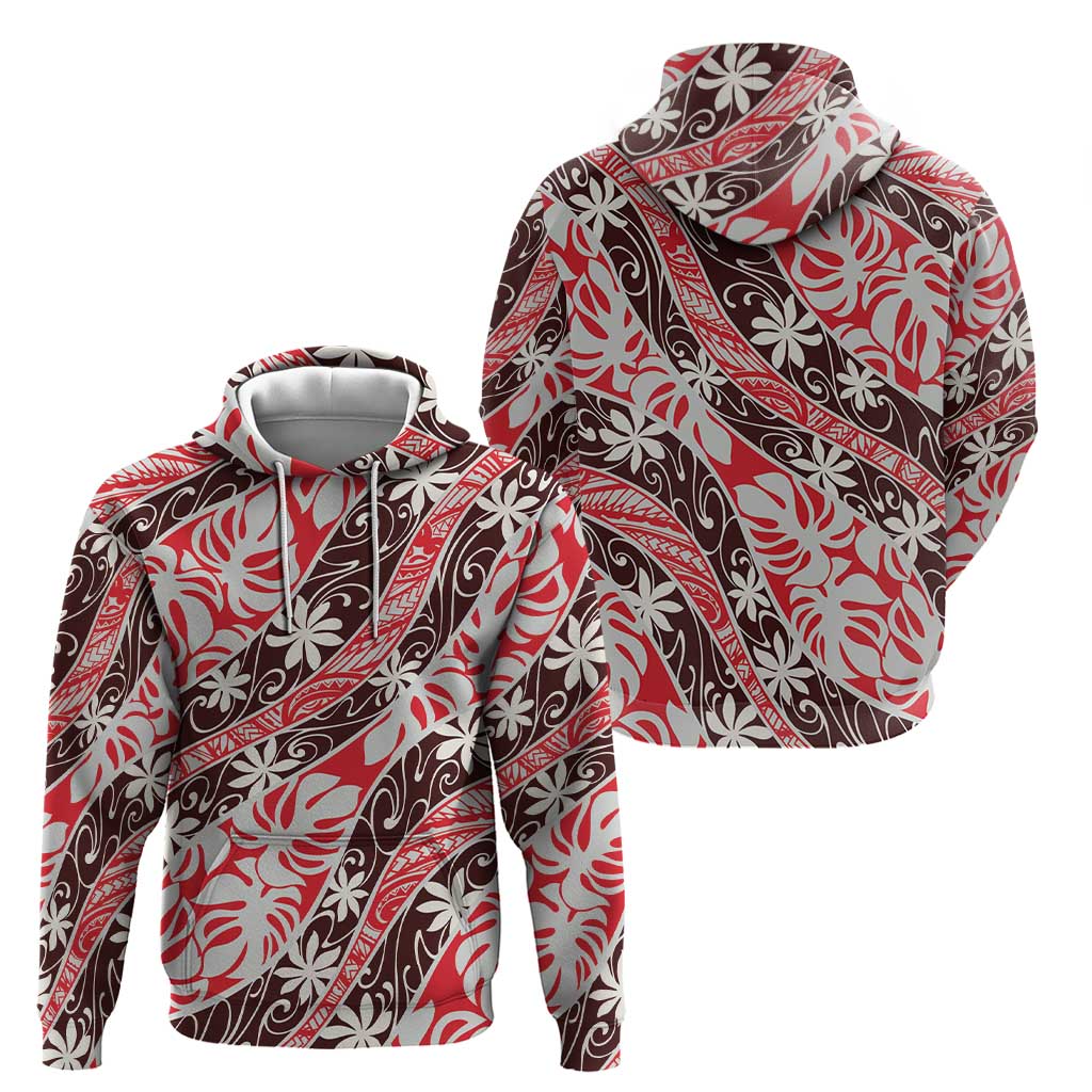 Uteute Tahiti Tiare Monstera Hoodie Polynesian Pattern Curve Style - Polynesian Pride