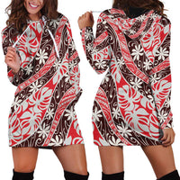 Uteute Tahiti Tiare Monstera Hoodie Dress Polynesian Pattern Curve Style - Polynesian Pride
