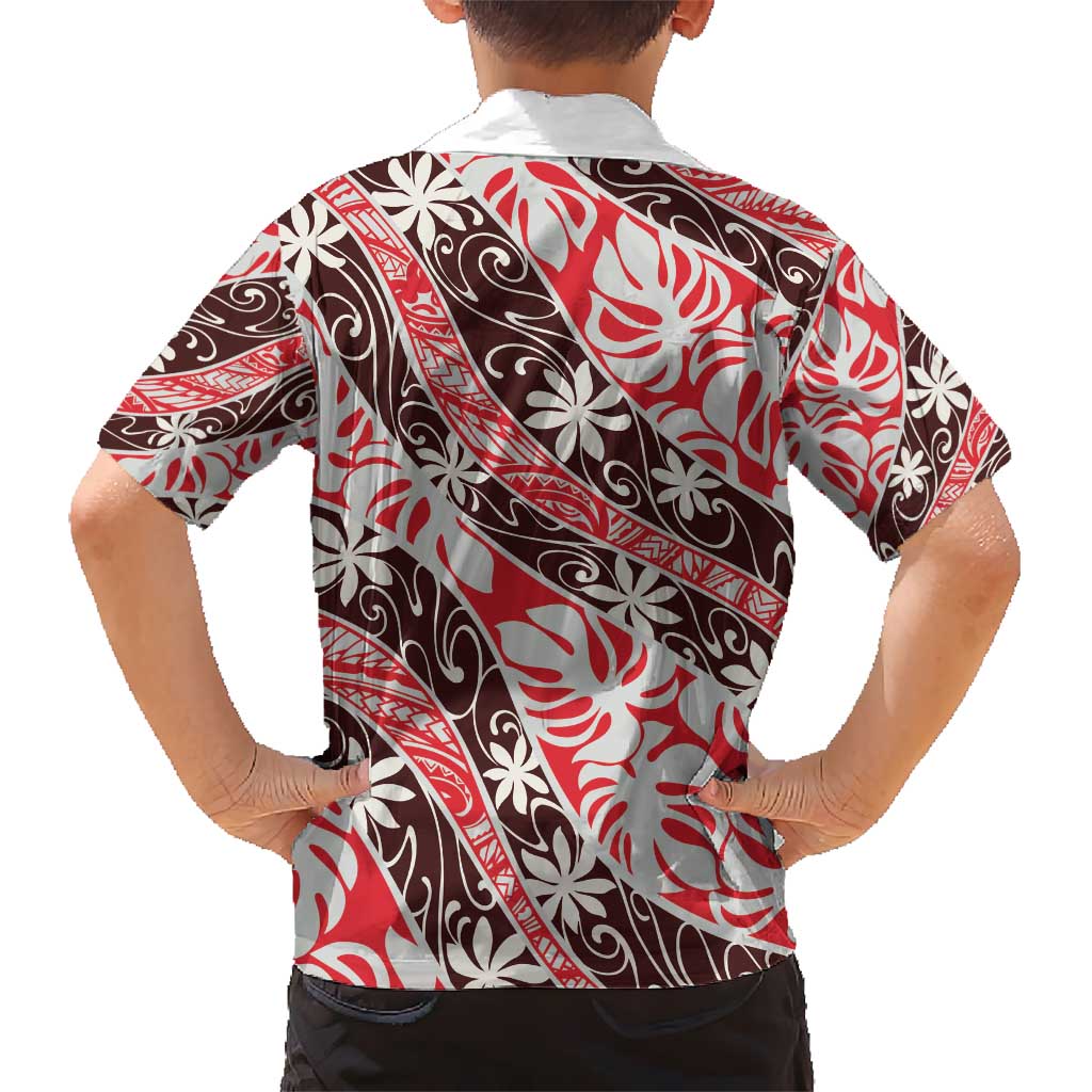 Uteute Tahiti Tiare Monstera Kid Hawaiian Shirt Polynesian Pattern Curve Style - Polynesian Pride
