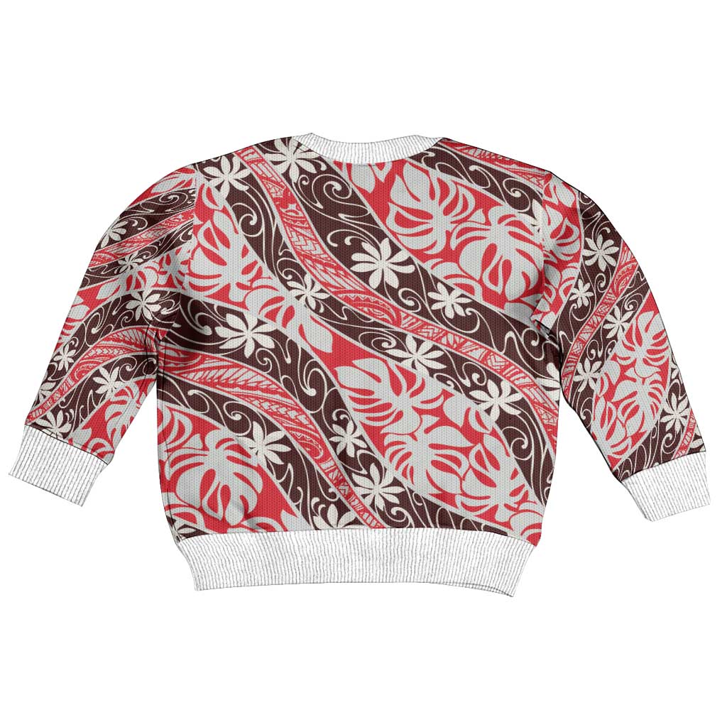 Uteute Tahiti Tiare Monstera Kid Ugly Christmas Sweater Polynesian Pattern Curve Style - Polynesian Pride