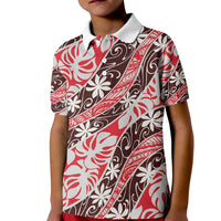 Uteute Tahiti Tiare Monstera Kid Polo Shirt Polynesian Pattern Curve Style - Polynesian Pride