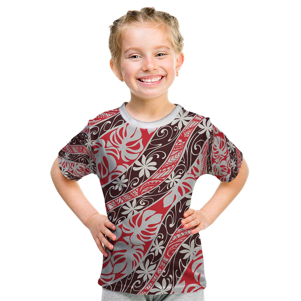 Uteute Tahiti Tiare Monstera Kid T Shirt Polynesian Pattern Curve Style - Polynesian Pride