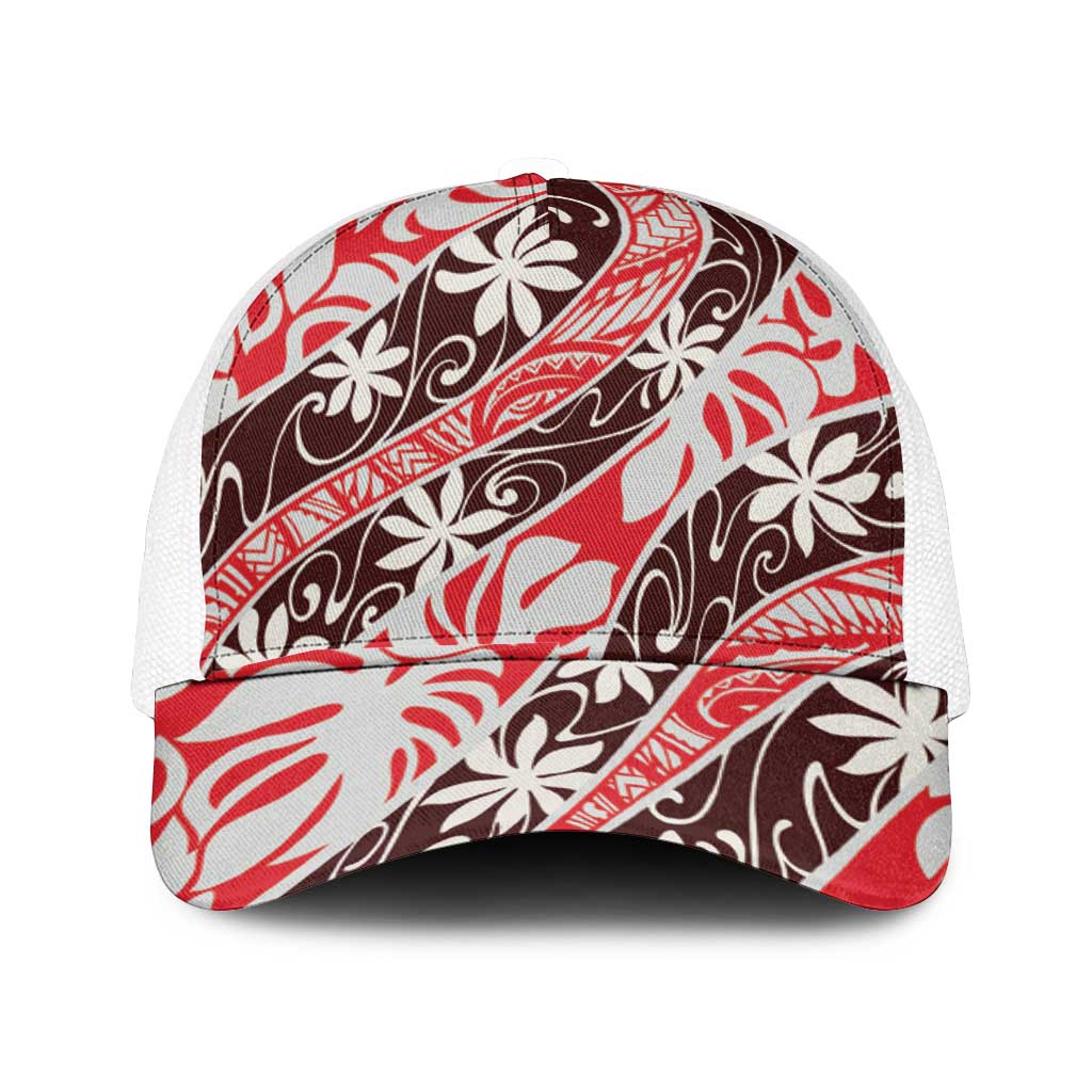 Uteute Tahiti Tiare Monstera Mesh Trucker Cap Polynesian Pattern Curve Style - Polynesian Pride