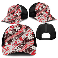 Uteute Tahiti Tiare Monstera Mesh Trucker Cap Polynesian Pattern Curve Style - Polynesian Pride