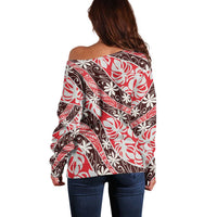 Uteute Tahiti Tiare Monstera Off Shoulder Sweater Polynesian Pattern Curve Style LT01 - Polynesian Pride