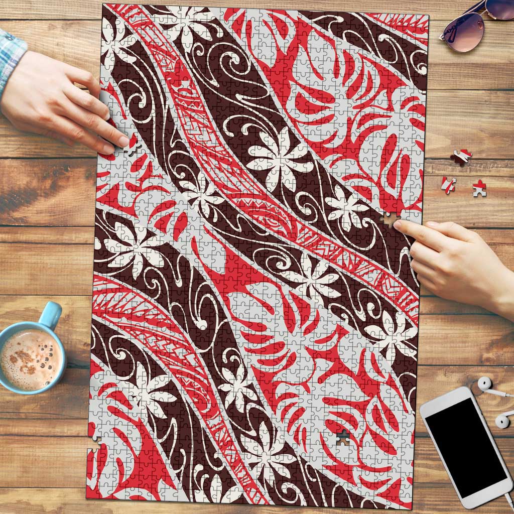 Uteute Tahiti Tiare Monstera Puzzle Polynesian Pattern Curve Style LT01 Red - Polynesian Pride