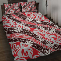Uteute Tahiti Tiare Monstera Quilt Bed Set Polynesian Pattern Curve Style LT01 Red - Polynesian Pride