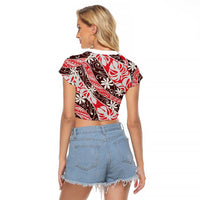 Uteute Tahiti Tiare Monstera Raglan Cropped T Shirt Polynesian Pattern Curve Style - Polynesian Pride