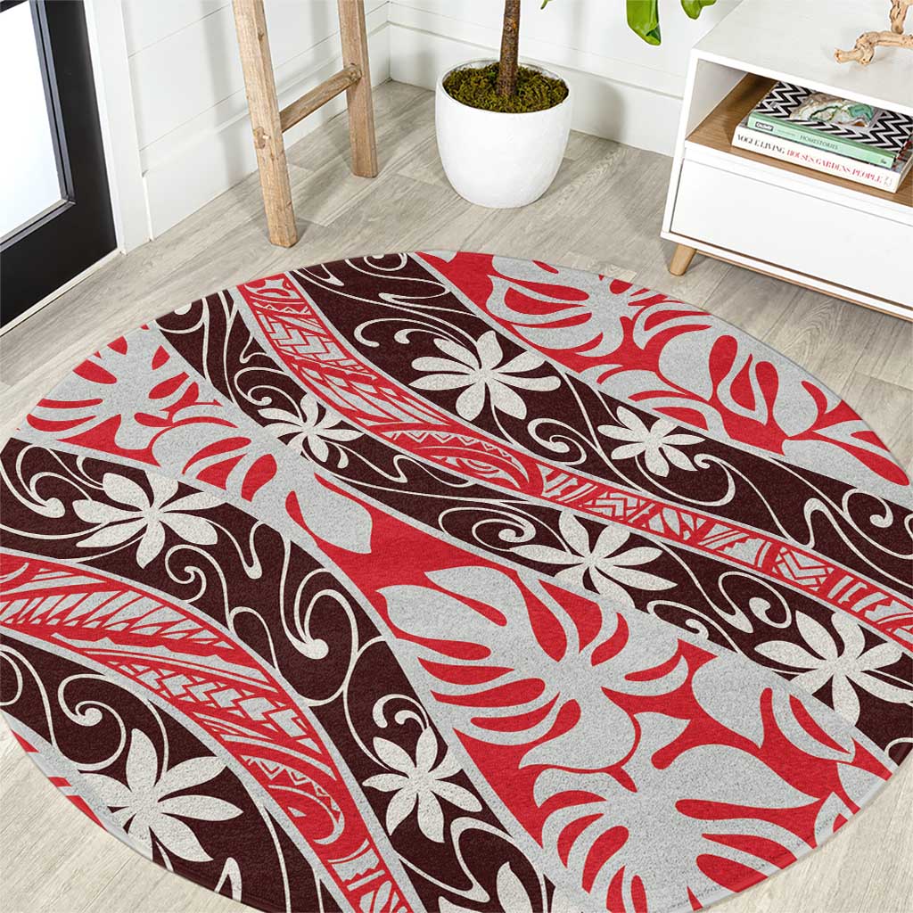 Uteute Tahiti Tiare Monstera Round Carpet Polynesian Pattern Curve Style - Polynesian Pride