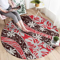 Uteute Tahiti Tiare Monstera Round Carpet Polynesian Pattern Curve Style LT01 - Polynesian Pride