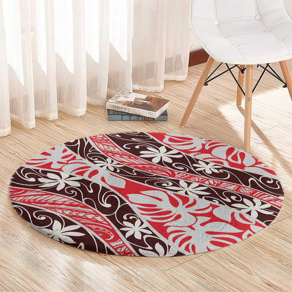 Uteute Tahiti Tiare Monstera Round Carpet Polynesian Pattern Curve Style LT01 - Polynesian Pride
