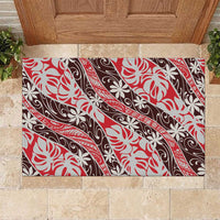Uteute Tahiti Tiare Monstera Rubber Doormat Polynesian Pattern Curve Style LT01 Red - Polynesian Pride