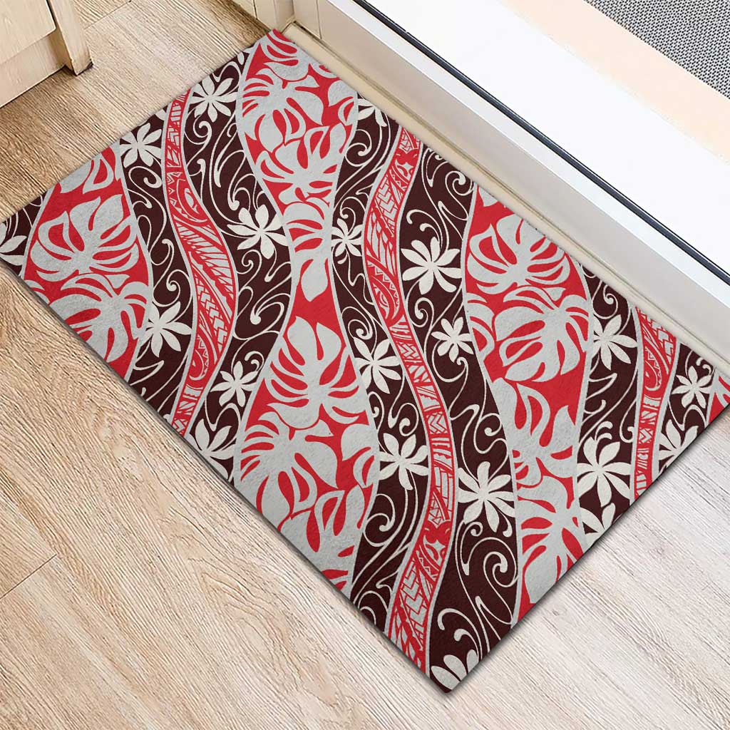 Uteute Tahiti Tiare Monstera Rubber Doormat Polynesian Pattern Curve Style LT01 - Polynesian Pride