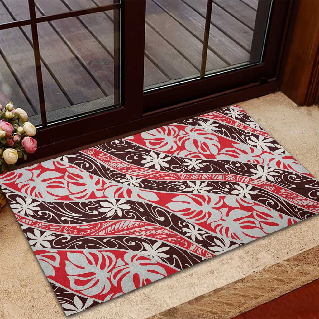 Uteute Tahiti Tiare Monstera Rubber Doormat Polynesian Pattern Curve Style LT01 - Polynesian Pride