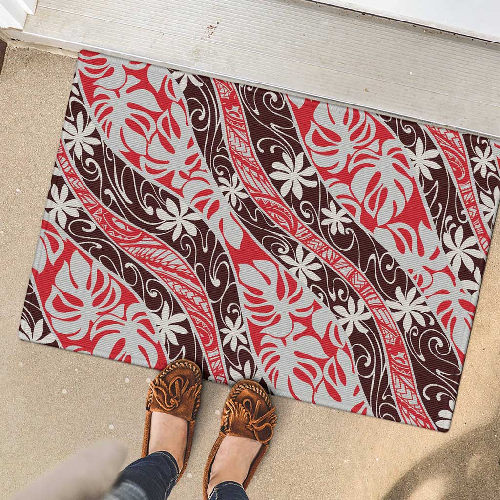 Uteute Tahiti Tiare Monstera Rubber Doormat Polynesian Pattern Curve Style LT01 - Polynesian Pride