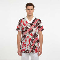 Uteute Tahiti Tiare Monstera Scrub Top Polynesian Pattern Curve Style LT01 - Polynesian Pride