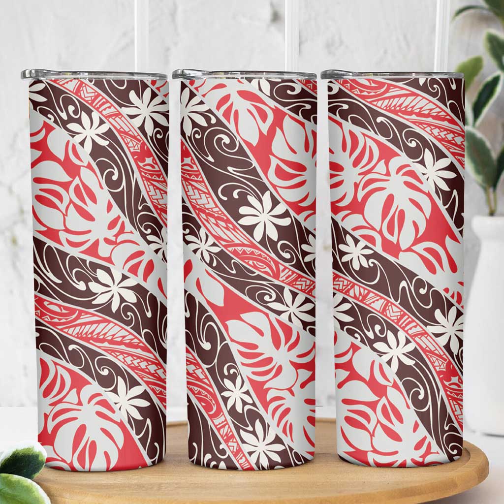 Uteute Tahiti Tiare Monstera Skinny Tumbler Polynesian Pattern Curve Style - Polynesian Pride