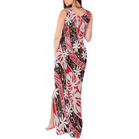 Uteute Tahiti Tiare Monstera Tank Maxi Dress Polynesian Pattern Curve Style - Polynesian Pride
